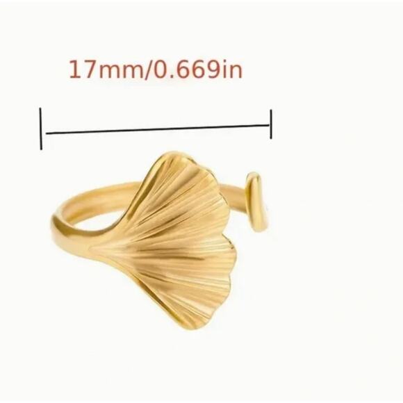 NWT 18k Gold Plated Special Ginkgo Leaf Ring - Picture 2 of 2